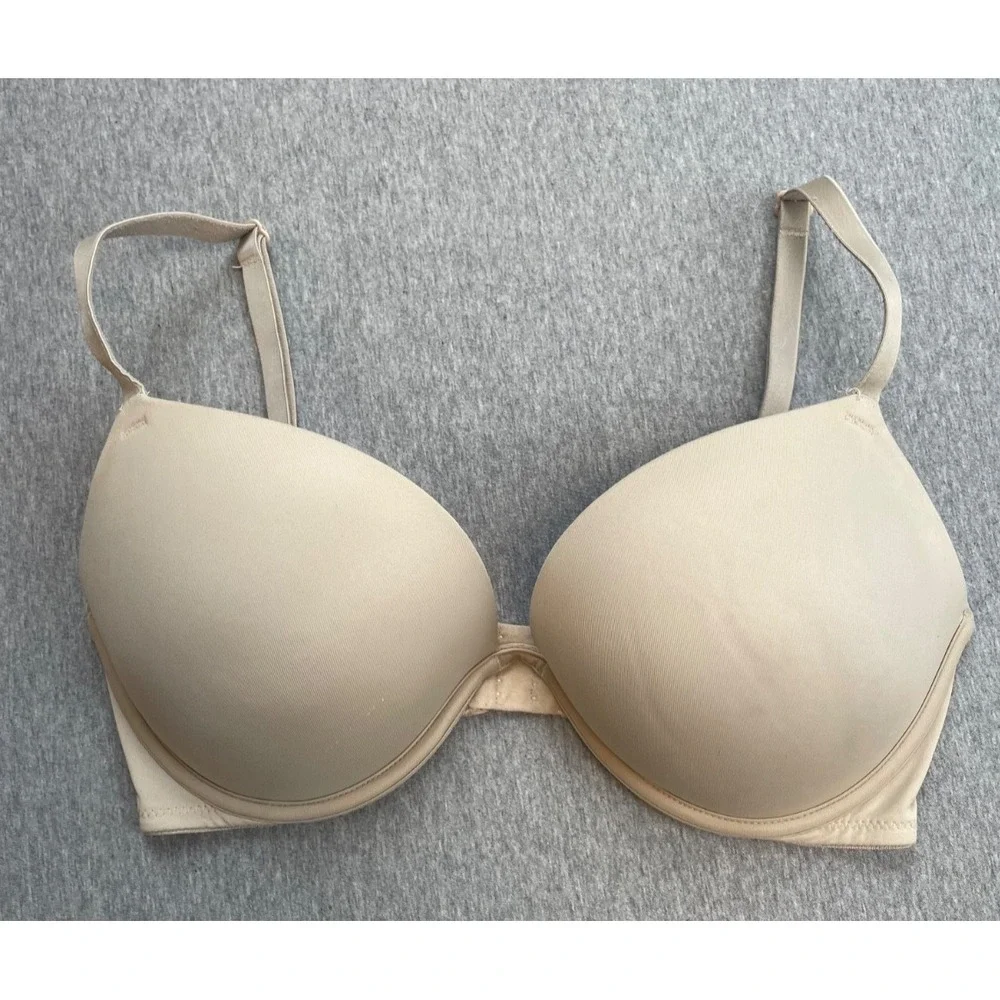 Victorias Secret PINK Bra Womens 32DD Beige Wear Everywhere Super Push Up